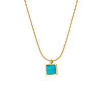 Titanium Steel Necklace, with turquoise, with 1.97inch extender chain, plated, fashion jewelry & for woman, golden, 8x8mm, Sold Per Approx 14.96 Inch Strand