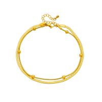 Fashion Jewelry Anklet, Titanium Steel, with 1.97inch extender chain, plated, Double Layer & for woman, golden, Sold Per Approx 7.87 Inch Strand
