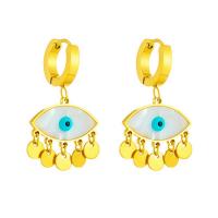 Evil Eye Earrings, Titanium Steel, with Shell, plated, fashion jewelry & for woman, golden, 35x20mm, Sold By Pair