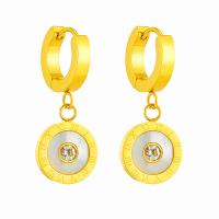Boucle d'oreille Acier Titane, avec coquille, Placage, bijoux de mode & pour femme & avec strass, doré, 30x12mm, Vendu par paire