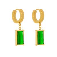 Titanium Steel  Earring, with Emerald, plated, fashion jewelry & for woman, golden, 30mm, Sold By Pair