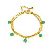 Titanium Steel Bracelet & Bangle with turquoise with 1.57inch extender chain 18K gold plated Double Layer & fashion jewelry & for woman golden Sold Per Approx 6.3 Inch Strand