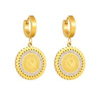 Titanium Steel  Earring plated fashion jewelry & for woman & with rhinestone golden 35mm Sold By Pair