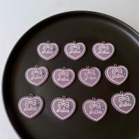 Resin Pendant, Heart, cute & DIY & with rhinestone, pink, 31x28mm, Approx 100PCs/Bag, Sold By Bag
