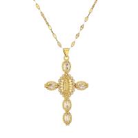 Cubic Zircon Micro Pave Brass Necklace with 5cm extender chain Cross plated fashion jewelry & micro pave cubic zirconia nickel lead & cadmium free Length 40 cm Sold By PC