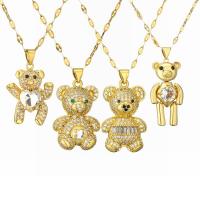 Cubic Zircon Micro Pave Brass Necklace, with 304 Stainless Steel, with 5cm extender chain, Bear, plated, fashion jewelry & different designs for choice & micro pave cubic zirconia, more colors for choice, nickel, lead & cadmium free, Length:40 cm, Sold By PC