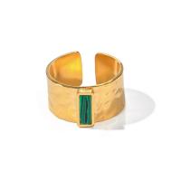 Rozsdamentes acél Finger Ring, 304 rozsdamentes acél, -val Malachit, galvanizált, divat ékszerek, aranysárga, Belső átmérő:Kb 17.7mm, Által értékesített PC