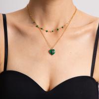 Stainless Steel Jewelry Necklace 304 Stainless Steel with Malachite plated fashion jewelry golden Sold By PC