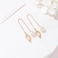 Zinc Alloy Thread Through Earrings with Plastic Pearl fashion jewelry & for woman gold nickel lead & cadmium free 11cm Sold By Pair