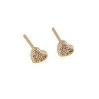 925 Sterling Silver Stud Earrings Heart plated micro pave rhinestone & for woman Sold By Pair