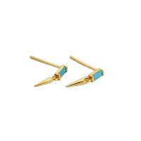 925 Sterling Silver Stud Earrings, with turquoise, plated, micro pave cubic zirconia & for woman, silver color, Sold By Pair