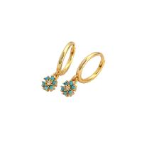 925 Sterling Silver Huggie Hoop Drop Earring, with turquoise, petals, plated, micro pave cubic zirconia & for woman, more colors for choice, Sold By Pair