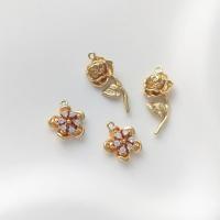 Cubic Zirconia Micro Pave Brass Pendant Flower real gold plated DIY & micro pave cubic zirconia gold Sold By PC