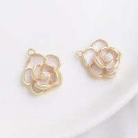 Brass Jewelry Pendants with Plastic Pearl Flower real gold plated DIY & enamel gold Sold By PC
