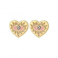 Evil Eye Earrings Brass Heart real gold plated micro pave cubic zirconia & for woman & enamel Sold By Pair