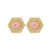 Evil Eye Earrings Brass Hexagon real gold plated micro pave cubic zirconia & for woman & enamel Sold By Pair