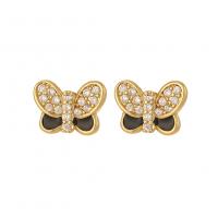 Cubic Zirconia Micro Pave Brass Earring Butterfly real gold plated micro pave cubic zirconia & for woman & enamel Sold By Pair