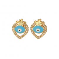 Evil Eye Earrings, Brass, real gold plated, micro pave cubic zirconia & for woman & enamel, more colors for choice, Sold By Pair