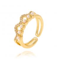 Cubic Zirconia Micro Pave Brass Ring with Plastic Pearl real gold plated & micro pave cubic zirconia & for woman gold Sold By PC