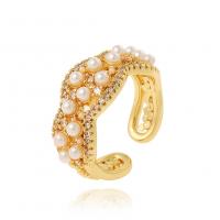 Cubic Zirconia Micro Pave Brass Ring, with Plastic Pearl, real gold plated, different styles for choice & micro pave cubic zirconia & for woman, gold, Sold By PC