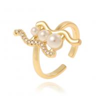 Cubique anneau en laiton Circonia Micro Pave, avec perle de plastique, Plaqué d'or, styles différents pour le choix & pavé de micro zircon & pour femme, Or, Vendu par PC