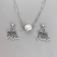 Zink legering Smykke sæt, Zinc Alloy, med Plastic Pearl, forgyldt, forskellige stilarter for valg & for kvinde, sølv, Solgt af PC