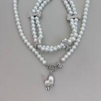 Collar de Aleación de Zinc, con Perlas plásticas, chapado, diferentes estilos para la opción & para mujer, Blanco, Vendido por UD