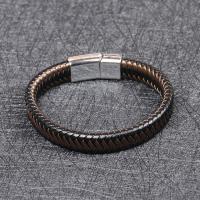 PU Leather Cord Bracelets, 316 Stainless Steel, with PU Leather, fashion jewelry & for man, more colors for choice, nickel, lead & cadmium free, 12mm, Sold By PC
