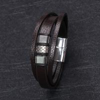 PU Leather Cord Bracelets 316 Stainless Steel with PU Leather fashion jewelry nickel lead & cadmium free 10mm Sold By PC