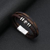 Bracelets cordon PU, Acier inoxydable 316, avec cuir PU, bijoux de mode & pour homme, protéger l'environnement, sans nickel, plomb et cadmium, 12mm, Vendu par PC