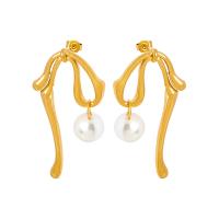 Titanium Stål Drop Earring, med Glass Pearl, mode smykker & for kvinde, flere farver til valg, 24x50mm, Solgt af par