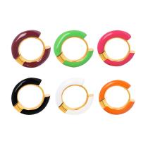 Titanium Steel Huggie Hoop Earring, gold color plated, fashion jewelry & for woman & enamel, more colors for choice, 21x19mm, Sold By Pair