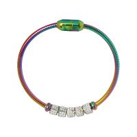 Titanium Stål Bangle, mode smykker & for kvinde & med rhinestone, flere farver til valg, Indvendig diameter:Ca. 58mm, Solgt af PC