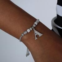 Titanium Steel Bracelet Alphabet Letter & for woman & with rhinestone original color Length Approx 9.4 Inch Sold By PC