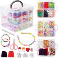 Acrylic Children DIY String Beads Set, with Glass Seed Beads & Iron & Tibetan Style, Unisex, 168x160x150mm, Sold By Set