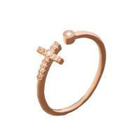 Brass Finger Ring, rose gold color plated, fashion jewelry & for woman & with rhinestone, nickel, lead & cadmium free, 17mm, Sold By PC