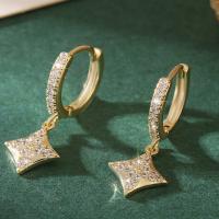 Huggie Hoop Drop Earring Brass fashion jewelry & for woman & with rhinestone golden nickel lead & cadmium free Sold By Pair