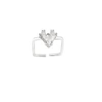 Cubic Zircon Brass δάχτυλο του δακτυλίου, Ορείχαλκος, υψηλής ποιότητας επιμεταλλωμένα και ποτέ δεν ξεθωριάζει, κοσμήματα μόδας & για τη γυναίκα & με ζιργκόν, ασήμι, 17mm, Sold Με PC