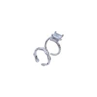 Circón cúbico anillo de latón, metal, chapado en platina real, 2 piezas & Joyería & para mujer & con circonia cúbica, plateado, 17mm, Vendido por Set