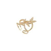Sko Circonia Pierścień mosiężny Micro Pave, Mosiądz, Platerowane prawdziwym złotem, biżuteria moda & mikro utorować cyrkonia & dla kobiety, złoty, 17mm, sprzedane przez PC
