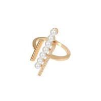 Brass Finger Ring, with Plastic Pearl, real gold plated, fashion jewelry & for woman, golden, 17mm, Sold By PC