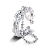 925 Sterling Silver Finger Rings, with Shell Pearl, plated, fashion jewelry & for woman, silver color, 16mm,9mm,5mm, Sold By PC
