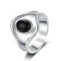 925 Sterling Silver Finger Rings, with Black Agate, plated, fashion jewelry & for woman, two different colored, 16mm,16mm, Sold By PC
