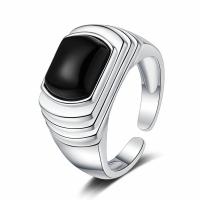 925 Sterling Silver Finger Rings, with Black Agate, plated, fashion jewelry & for woman, more colors for choice, 16mm,10mm, Sold By PC