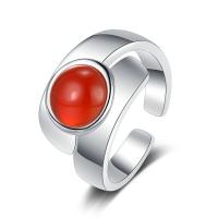 925 Sterling Silver Finger Rings, with Red Agate, plated, fashion jewelry & for woman, more colors for choice, 16mm,12mm, Sold By PC