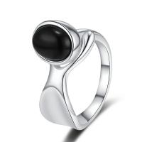925 Sterling Silver Finger Rings with Black Agate plated fashion jewelry & for woman two different colored 16mm 12mm Sold By PC