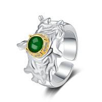 925 Sterling Silver Finger Rings, with Malachite, plated, fashion jewelry & for woman, two different colored, 16mm,16mm, Sold By PC