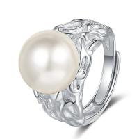 Ezüst ékszer Finger Ring, 925 ezüst, -val Shell Pearl, galvanizált, divat ékszerek & a nő, két különböző színű, 16mm,12mm, Által értékesített PC