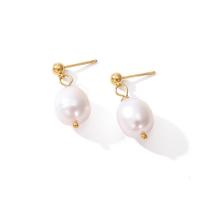 Stainless Steel Drop Earring 316L Stainless Steel with Freshwater Pearl Vacuum Ion Plating fashion jewelry & for woman white nickel lead & cadmium free Sold By Pair