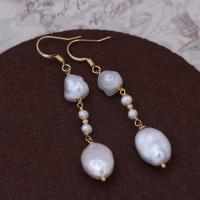 Freshwater Pearl Örhängen, guldfärg pläterade, mode smycken & för kvinna, vit, 10-11x14-15mm, Säljs av Par
